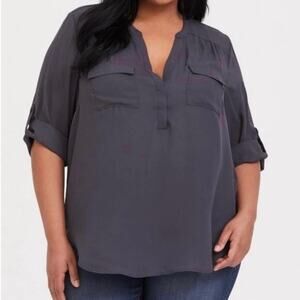 TORRID Blue Gray Georgette Blouse Sz 2